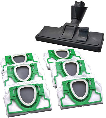 Spar Set 12 Staubsaugerbeutel, 5 lagig, aus hochwertigem Premium - Microvlies, für Allergiker geeignet, UND Bodendüse grau umschaltbar, mit Rollen geeignet für Vorwerk Kobold VK 200 FP 200