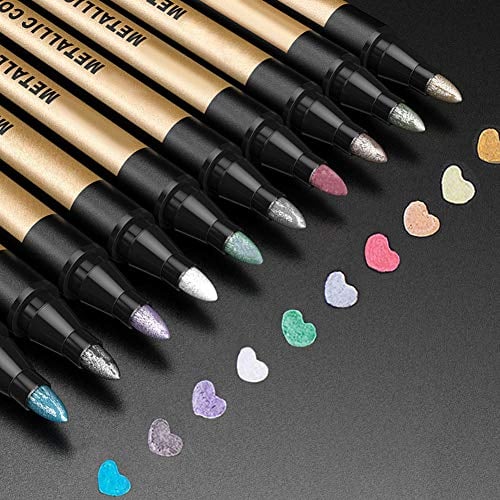 APOGO Metallic Marker Pens Metallic Pens, Arts and Crafts for Kids, 10 Colours Glitter Pens for Black Paper, Scrapbook Accessories, Gift Card Making, Art Supplies for Teenage Girls
