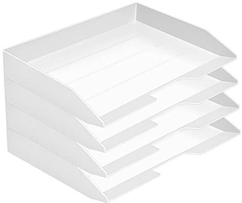 Acrimet Stapelbare Briefablage im Querformat, Büro-Organizer für Papier und Dokumente im A4-Format, Robuster Kunststoff (Farbe Weiß) (4 Stück)