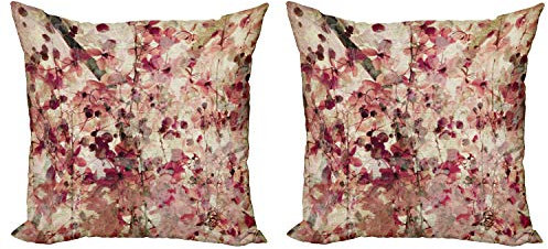 ABAKUHAUS Retro Dekokissen Kissenbezug 2er Pack, Kirschblüten Blumen, Modern Accent Doppelseitiger Digitaldruck, 50x50, Beige Rosa