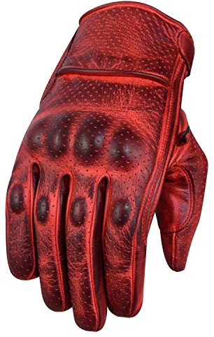 BOSMOTO Motorradhandschuhe, Leder Motorradhandschuhen, Chopper Vintage Leder Handschuhe (XL, ROT)