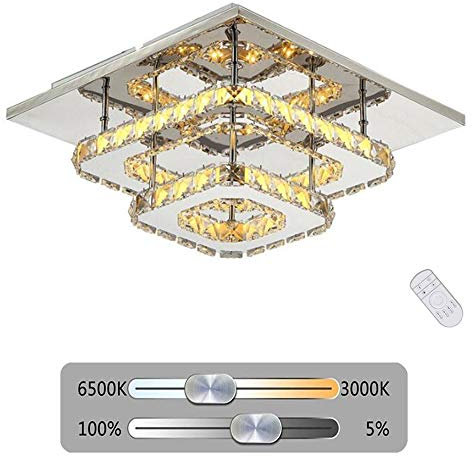 Kristall Deckenleuchte LED Quadratische Deckenlampe Kronleuchter Farbwechsel Fernbedienung Dimmbar Edelstahl Decke Lichter Für Flur Balkon Schlafzimmer Wohnzimmer Ganglicht Doppelschicht Ø30cm