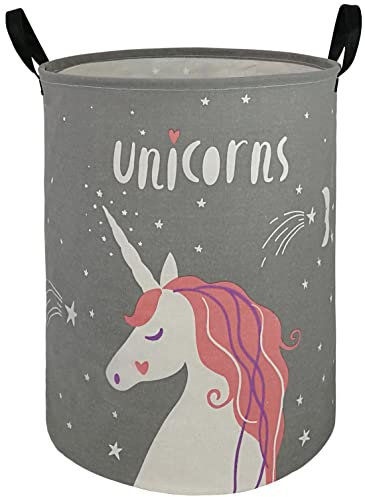KUNRO Large Storage Basket Toy Box Bin Laundry Bag Foldable Hamper Clothes Kids Gift Organizer Chest Waterproof Coating Organizer Dorm Nursery Home (Beauty unicorn)