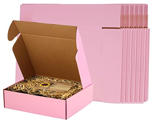 ICokin Versandkartons, 29 x 22,9 x 7,6 cm, Wellpappe, Literatur-Versandtaschen für kleine Unternehmen, mit 29 Etiketten, Rosa