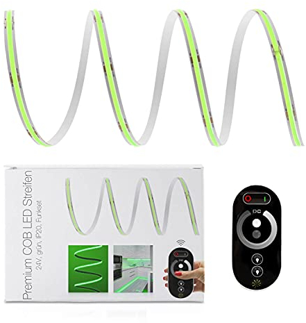 LED Universum COB LED Streifen Set grün mit Funkfernbedienung, Controller & Netzteil Band Strip Premium Filament 24V LED Streifen IP20 einfarbig (7 Meter)
