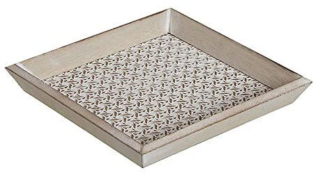 TIENDA EURASIA® Plato Decorativo de Madera - Centro de Mesa - Vacia Bolsillos - Diseño Original - Acabado Decapado - 20.5 x 20.5 x 2.7cm (Cuadrado Decapado - 1427)