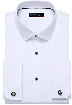 Gollnwe Hemd Herren Regular Fit Stretch Langarm Männer Hemden Französische Manschettenhemden Bügelleichtes Businesshemden Anzug Hemd Weiß L
