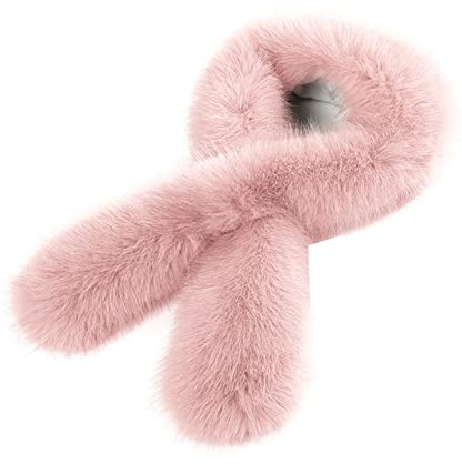 iSpchen Damen Kunst Pelz Schal Pelzkragen Schal Winter Plüsch Warmer Schal Kunstpelz Kunstfell Fellkragen Schal Winter Plüsch Schal Warmer Halswärmer,Rosa