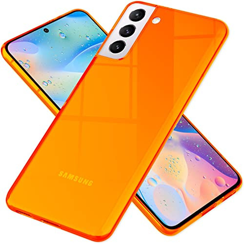 NALIA Neon Silikonhülle für Samsung Galaxy S21 FE - Hülle, Orange | Rutschfester Grip in der Hand, Kabelloses Laden, Bündiger Kamera-Abschluss, Erhöhter Rand zum Ablegen, VIBE