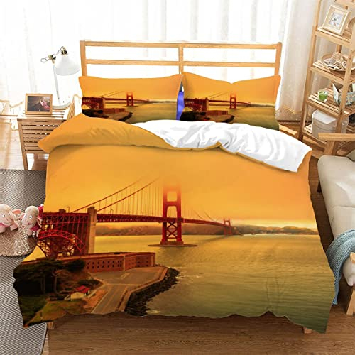LUORU Golden-Gate-BrüCke Von San Francisco Bettwäsche 135x200cm Golden Gate Bridge Bettwäsche Set Kinder Jungen Jugendliche Mädchen Bettbezug Set Reißverschluss Flauschige,Kissenbezug 80x80cm