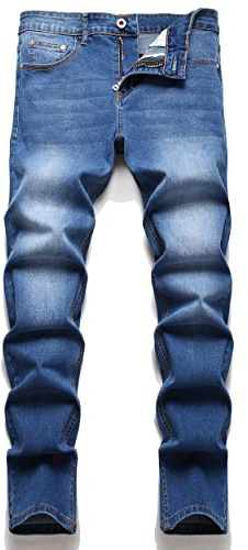 AITITIA Men's Ripped Regular Fit Jeans, 222 Blue Flex, 32