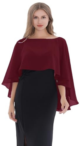 Baoqiya Chiffon-Capelets für Frauen, weiche Schals und Wraps für Abendkleider, Brautjungfern, Hochzeit, durchsichtiger Umhang, Burgunder, Einheitsgröße