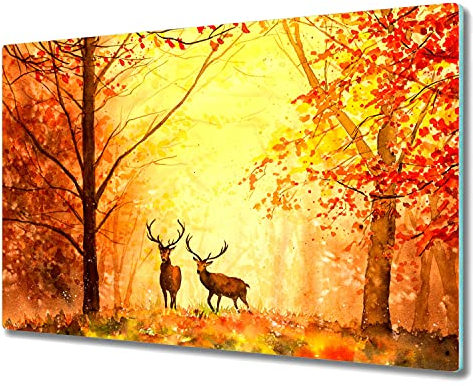 Coloray 80x52 Hackbrett Küchenbrett Kochplattenabdeckung Schneidebrett Herdabdeckplatte - Herbstwald Hirsch