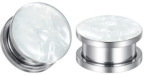 TBOSEN 1 Paar Edelstahl Intarsien Weißem Naturstein im Einfachen Stil Schraubohren Tunnel Gauges Expander Piercing Modisches Geschenk 2g-1Zoll in 6mm-25mm