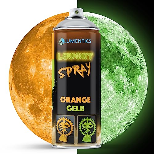 lumentics Spray luminoso Naranja-Amarillo 400ml - Pintura en spray con efecto de resplandor - Brilla en la oscuridad - Spray de color fotoluminiscente