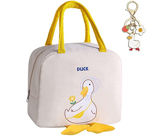 Kawaii - Lonchera con diseño de pato, bolsa aislante reutilizable para el trabajo caliente o frío, picnic, viajes
