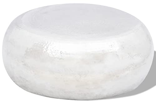 Makastle Couchtisch Rund 75 x 28 cm Aluminium Beistelltisch gehämmertem Sofatisch Industrie Design Wohnzimmertisch modern Loungetisch Stubentisch Sofa-Tisch, Silbern