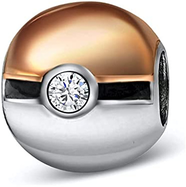 Bolenvi Ciondolo a forma di sfera in argento placcato oro rosa, compatibile con braccialetti Pandora e simili, collane e gioielli fai da te, in autentico argento Sterling 925, con smalto dorato e