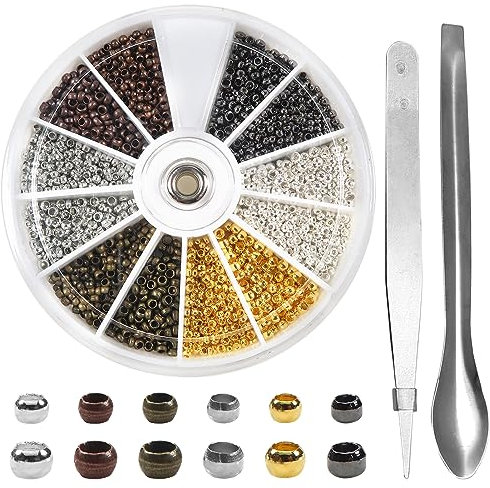 TOAOB 2400pcs Perle à Écraser Laiton 2mm 2.5mm Perles à Sertir Rond Argent Or Noir Bronze Rouge Antique et Blanc K Cuillère et Pince en Acier Inoxydable pour Fabrication de Bijoux Colliers Bracelet