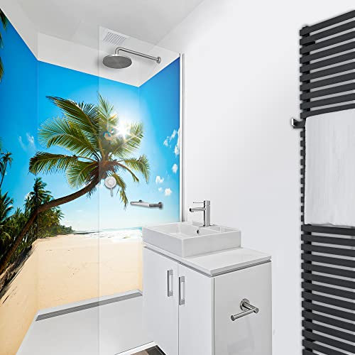 WANDFREUDE individuelle Duschrückwand Aluverbundplatte auf Maß (3 Stück - Strandpalme - Premium Brillant Lack) – Dusche Wandverkleidung Duschwandverkleidung Duschrückwände