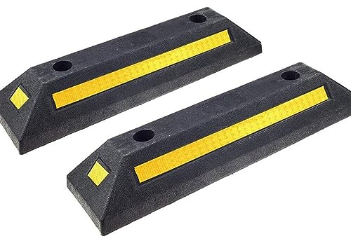 2 x Parkplatzbegrenzung Gummi - 53,5 x 13 x 8,9 cm Radstopper für Parkplätze und Garage - Abstandhalter - Parkhilfe Parkschwelle Einparkhilfe - Garagenstopper mit Reflektor