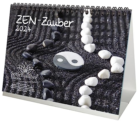ZEN - Zauber DIN A5 Tischkalender für 2024 Feng Shui Yoga Entspannung - Geschenkset Inhalt: 1x Kalender, 1x Weihnachts- und 1x Grußkarte (insgesamt 3 Teile)