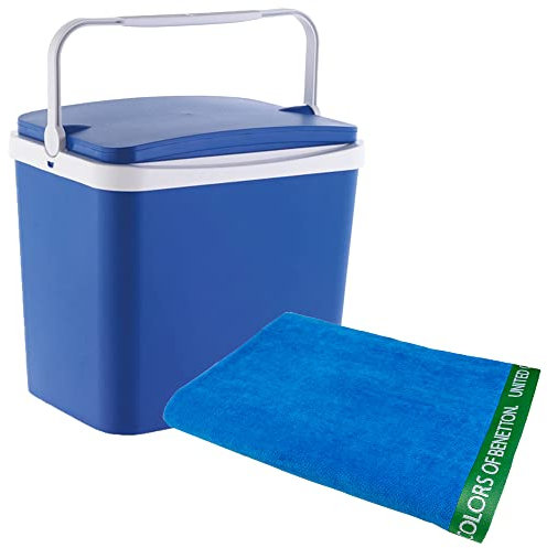 Nevera 24 Litros + Toalla de playa 90x160cm 380gsm velour 100%algodon azul