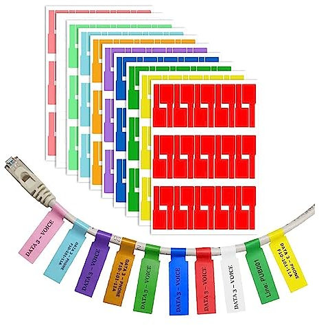 12 Bögen 360 Stück Kabeletiketten,Kabel Etiketten, Kabelbeschriftung, UV-beständige Wasserdicht Reißfest Haltbar Kabel Aufkleber für Laserdrucker, 12 Farben