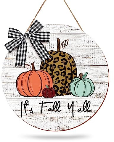 Whaline Herbstkürbis Holz-Türschild It's Fall Y'all Haustür Dekor mit Schleife Thanksgiving Herbst Holz Türhänger Rustikales Bauernhaus Hängeschild für Herbsternte Urlaub Zuhause Büro Fenster