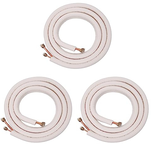 Vereen Juego de 3 tubos de bobina de aire acondicionado de 3 metros, 1/4 pulgadas, 3/8 pulgadas, aislados, piezas de aire acondicionado
