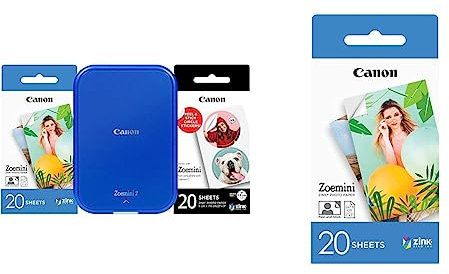 Canon Zoemini 2 Printing Kit Marineblau (INKL. 20x ZP-2030 + 10x Circle Sticker) & Papier Photo Zink 5 נ7,6 cm Zoemini | Pack de 20 Feuilles | Impression sans Encre | Résistant