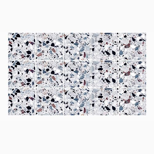 Ulticool Dekoration Aufkleber Fliesen - Graniteffekt Terrazzo Zubehör Weiß Braun Schwarz - 15x15cm - 15 Stück Selbstklebende Klebefolie - Rückwand für Badezimmer - Küchenwand - Sticker Abwaschbar