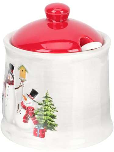 Alipis Snowman Porcelain Sugar Bowl Condiment Pot Salt Container with Lid and Spoon Holiday Seasoning Jar Salt Pepper Bottle Christmas Party Decor