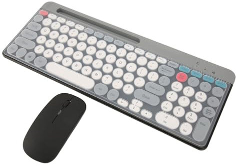 Jectse Wireless Keyboard and Mouse Combo, 2.4GHz Punk Retro Bluetooth Keyboard with Phone Tablet Holder, Full Sized Computer Keyboard Mouse Set Can Connnect 4 Devices for Laptop PC