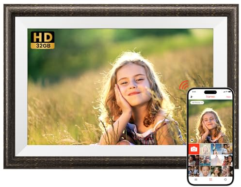 SONVGOO Marco de Fotos Digital WiFi de Madera 32GB, 10.1 Pulgadas Pantalla Táctil IPS HD de 1280x800 Marcos Fotos Digitales, Rotación Auto Marco Digital, Comparta Fotos/Vídeos a través de la Frameo