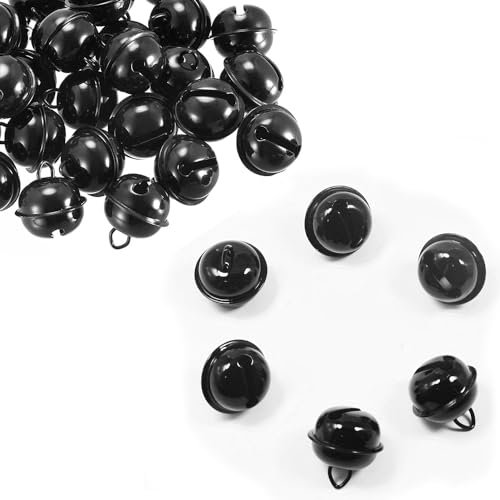 50 Stück schwarze Glöckchen aus Metall, runde Glocken, Bastelglocken, kleine Glocken, farbige Weihnachtsglocken für Weihnachten, Windspiele, Schmuck, Ornamente, Urlaub, Zuhause, Party-Dekoration
