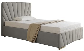 RAY Polsterbett 120 x 200 cm Doppelbett mit Stauraum aus Kiefernholz, Schlafzimmer, Bequem, Modern, Stilvoll-grau