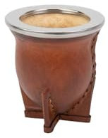 Gourd Mate Cup Camionero, forrado con cuero argentino y virola de acero inoxidable (marrón)