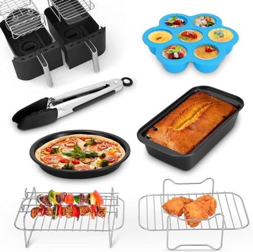 6 Pieces Air Fryer Accessories for Ninja Foodi AF300EU, AF400EU, Tower T17088, Air Fryer 7.6L-9.5L, Kitchen Utensil Set, Pizza Tray Metal Grill