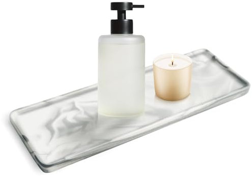 Vassoio Bagno Portaoggetti, Vassoio Portaoggetti Ceramica, Vassoio Marmo Rettangolare, Vassoio Decorativo Piccolo Multifunzione per Gioielli Monili Alimenti Piante in Vaso 26,6×9,1cm