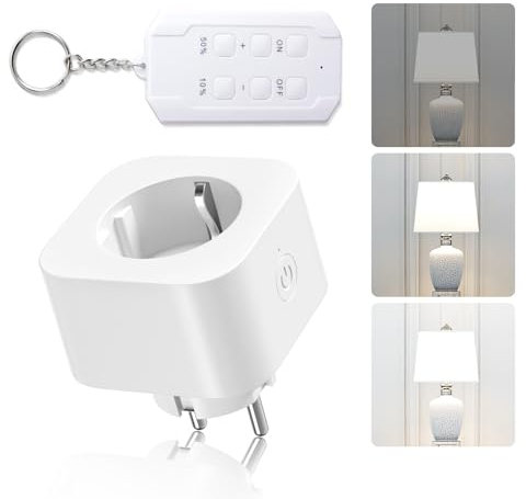 BrightArk Enchufes Inalámbricos remoto inalámbrico con función de regulación, Alcance de 30M enchufe con mando a distancia por radio, 1 enchufas +1 mando a distancia para bombillas LED/INC/CFL blanco