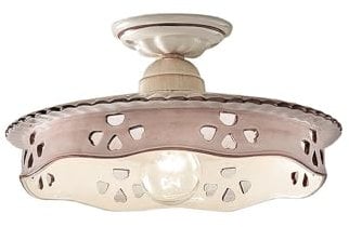 Licht-Erlebnisse Deckenleuchte Keramik Schirm rund Ø 23 cm in Weiß Gold antik Braun Landhaus Stil E27 Keramiklampe Decke Deckenlampe Wohnzimmer Küche
