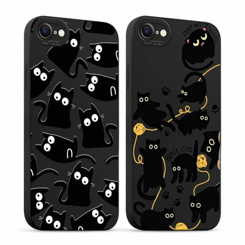 Foonary 2 Pack Fashion Phone Cases for iPhone 8/SE 2022/7/SE 2020 Case 4.7,White Black Cat Aesthetic Print Slim Soft Silicone Case for Women, Shockproof Cover Protective Funda para Girls,for iPhone7
