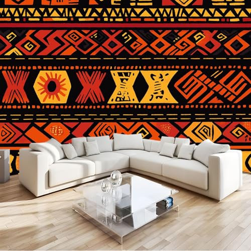Photo Papier Peint Murale Symboles Africains Motifs Ethniques 200 x 140 cm - Papier Peint Non Tissé pour Enfants et Adultes - Image Panoramique Déco Maison Chambre Photo Murale