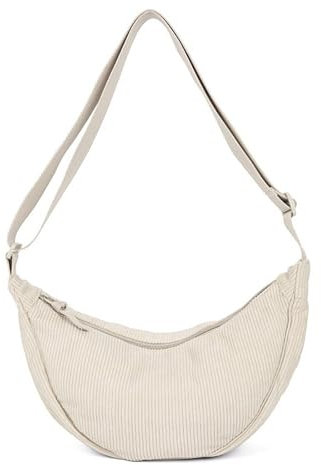 Amexo Cord Crossbody Tasche Damen Halbmond Umhängetasche mit Schultergurt Einstellbar Retro Dumpling Bauchtasche für Einkaufen Dating Reisen und Arbeiten (Weiß)