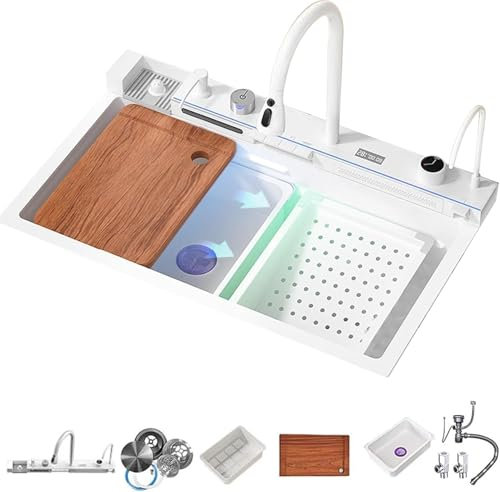 DRFGHK Fregadero De Cocina, Fregadero De Barra De Acero Inoxidable De Un Solo Tazón con Lavadora De Vasos, Fregadero De Cocina De Montaje Superior con Accesorios.