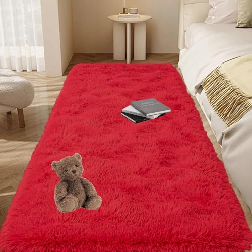 GOUTUI Shaggy Hochflor Teppich 80 x 400 cm Weich & Schmutzabweisend Modern Flächenteppich Wohnkultur für Stühle Sofa Schlafzimmer Kinderzimmer, Rot