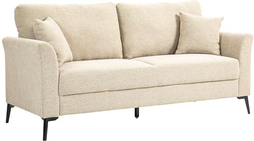 HOMCOM Modern 3 Seater Sofa, Upholstered Linen Fabric Sofa with Metal Legs, Wood Frame and Padded Cushion for Living Room Bedroom Office, Beige