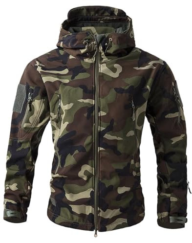 Cexiakong Giacca invernale da uomo, giacca tattica con cappuccio, chiusura lampo, traspirante, per attività all'aria aperta, pesca, caccia, da lavoro, trekking, per le mezze stagioni, militare, verde