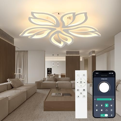 OTREN Deckenlampe Wohnzimmer LED Deckenleuchte, 48W 60CM Wohnzimmerlampe Dimmbar mit Fernbedienung und APP, Lampe Decke Moderne für Wohnzimmer Schlafzimmer Kinderzimmer